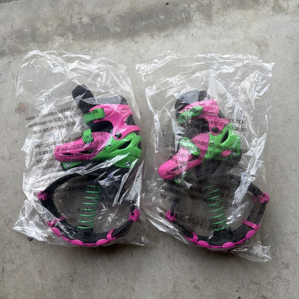 HearthSong Jump2It Pink Green Bouncy Jumping Shoes Non Slip Size 2-5 Open Box